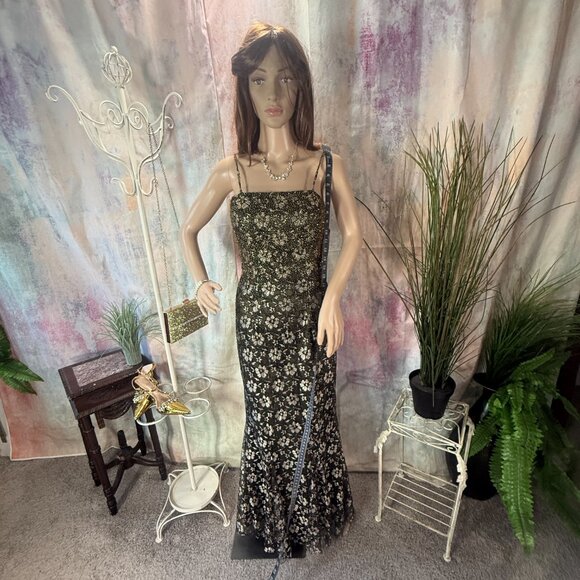 NEW📌 Je Matadi Lace Black/ Gold Floral Maxi Formal Dress with Long Slit - Picture 6 of 15